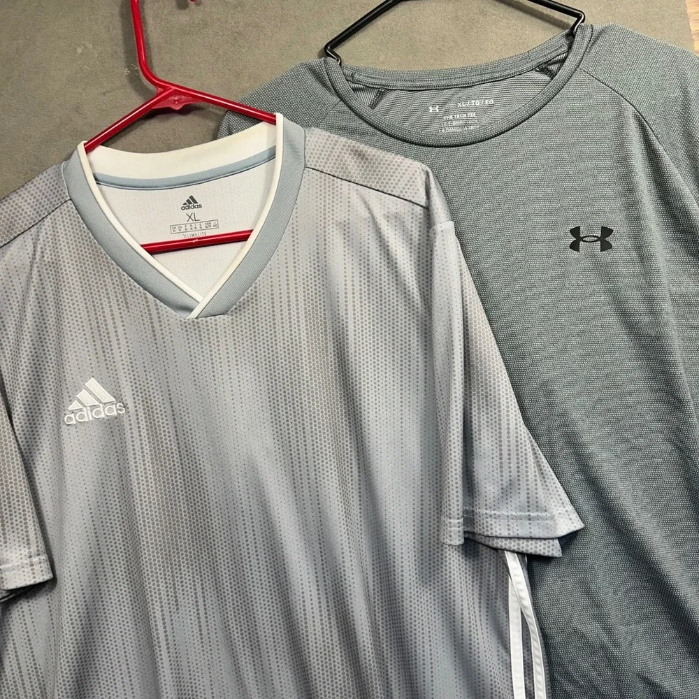 Adidas‎ Under Armour Shirts Men XL Grey Athletic Performance Bundle Excellent x2